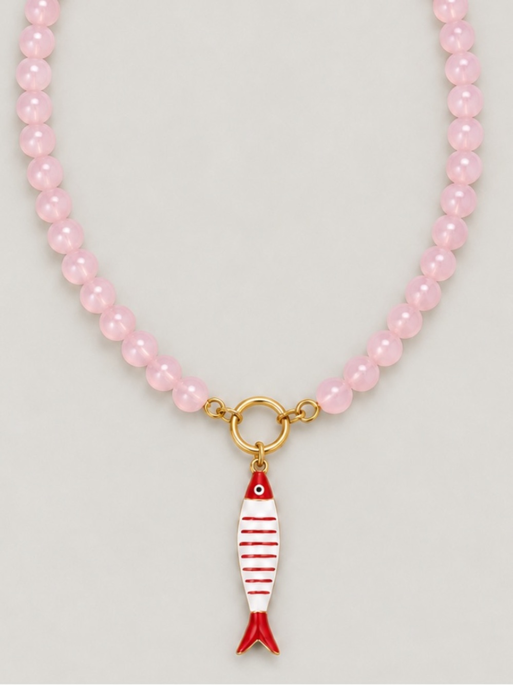 New! Coastal Red Fish Charm Blush Beaded Necklace (4011) NWOT